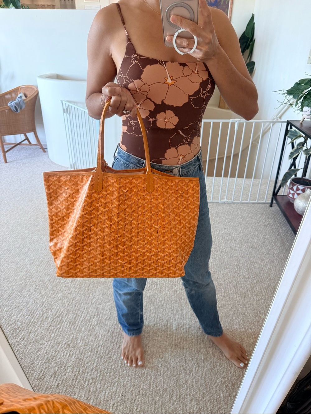 Goyardine Designer Yellow Orange Tote Bag - Luxury Patterned Shoulder Tote - Picture 2 of 9